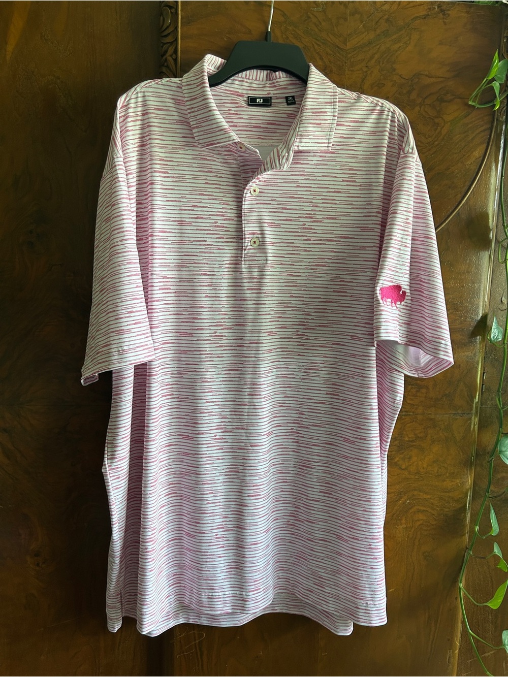 Men's FootJoy Pink Striped Polo Shirt - Casual Comfort Golf Shirt